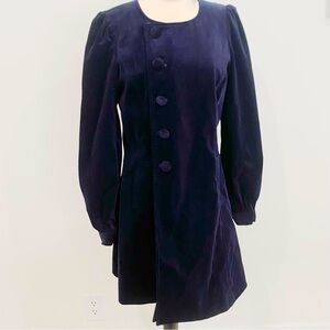VINTAGE 90’S BETSEY JOHNSON DARK BLUE VELVET BUTTON DOWN COAT SIZE 10 PUNK